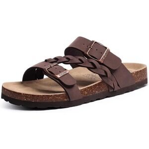 Women's Arch Support Cork Sandals – Slip-On Slides with Buckle – Summer Comfort